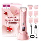Smyeviva Electric Razors for Women Groin Hair Trimmer IPX7 Dual-Head Razor with LCD Display Ceramic Blade Ball Shaver Clipper Body Grooming Kit (Pink)