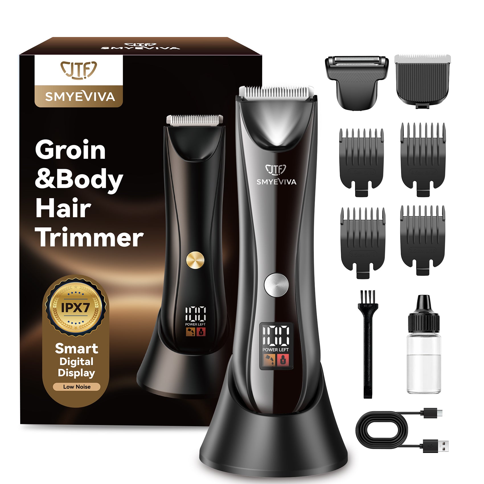Smyeviva Electric Body Trimmer for Men Groin Hair Trimmer IPX7 Dual-Head Razor with LCD Display Ceramic Blade Ball Shaver Clipper Body Grooming Kit