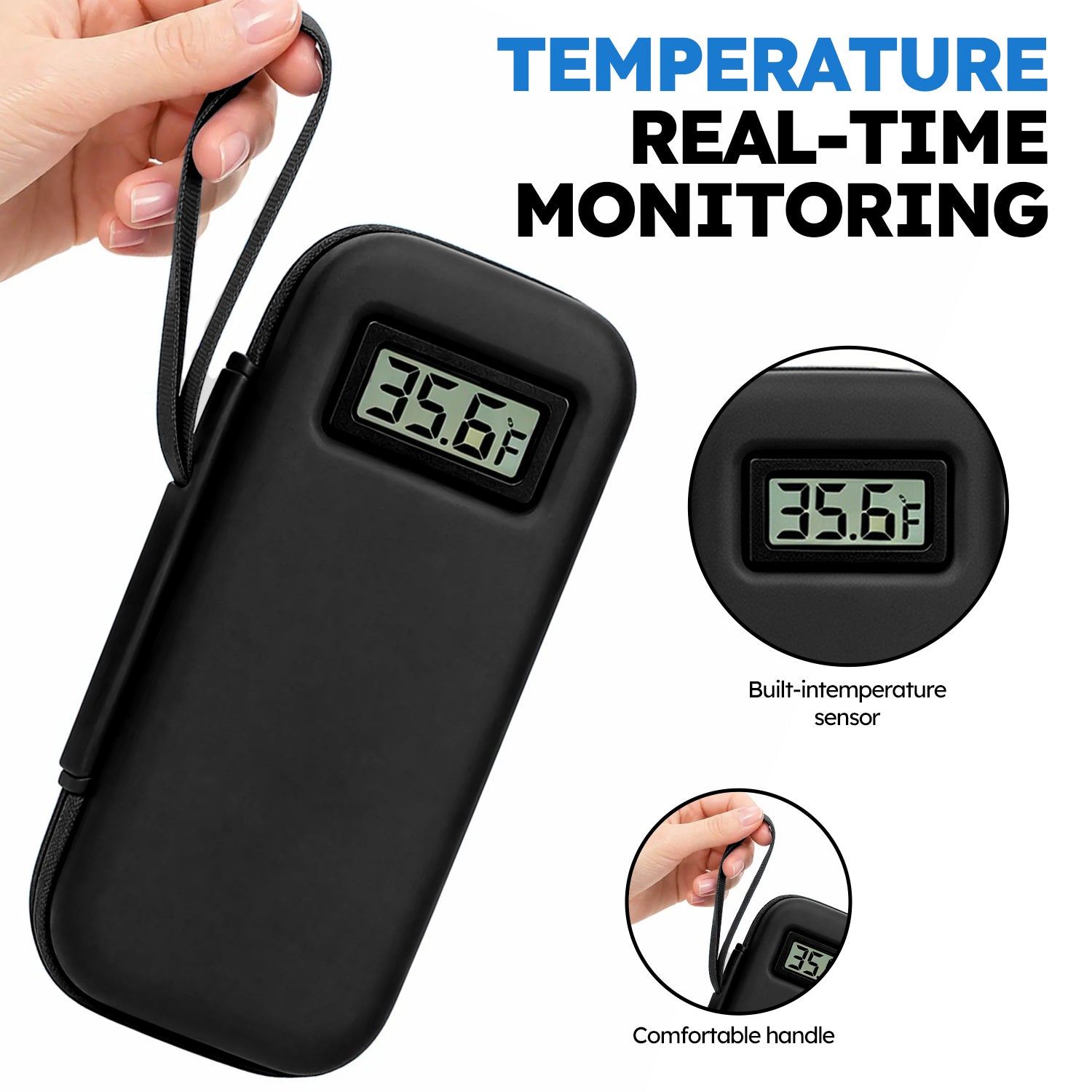 Smyeviva Insulin Cooler Travel Case Temperature Display with 2 TSA Approved Ice Packs Insulin Pen Cooler Case for Diabetic Insulin and Peptide Medication Cases (Black)