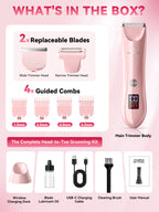 Smyeviva Electric Razors for Women Groin Hair Trimmer IPX7 Dual-Head Razor with LCD Display Ceramic Blade Ball Shaver Clipper Body Grooming Kit (Pink)