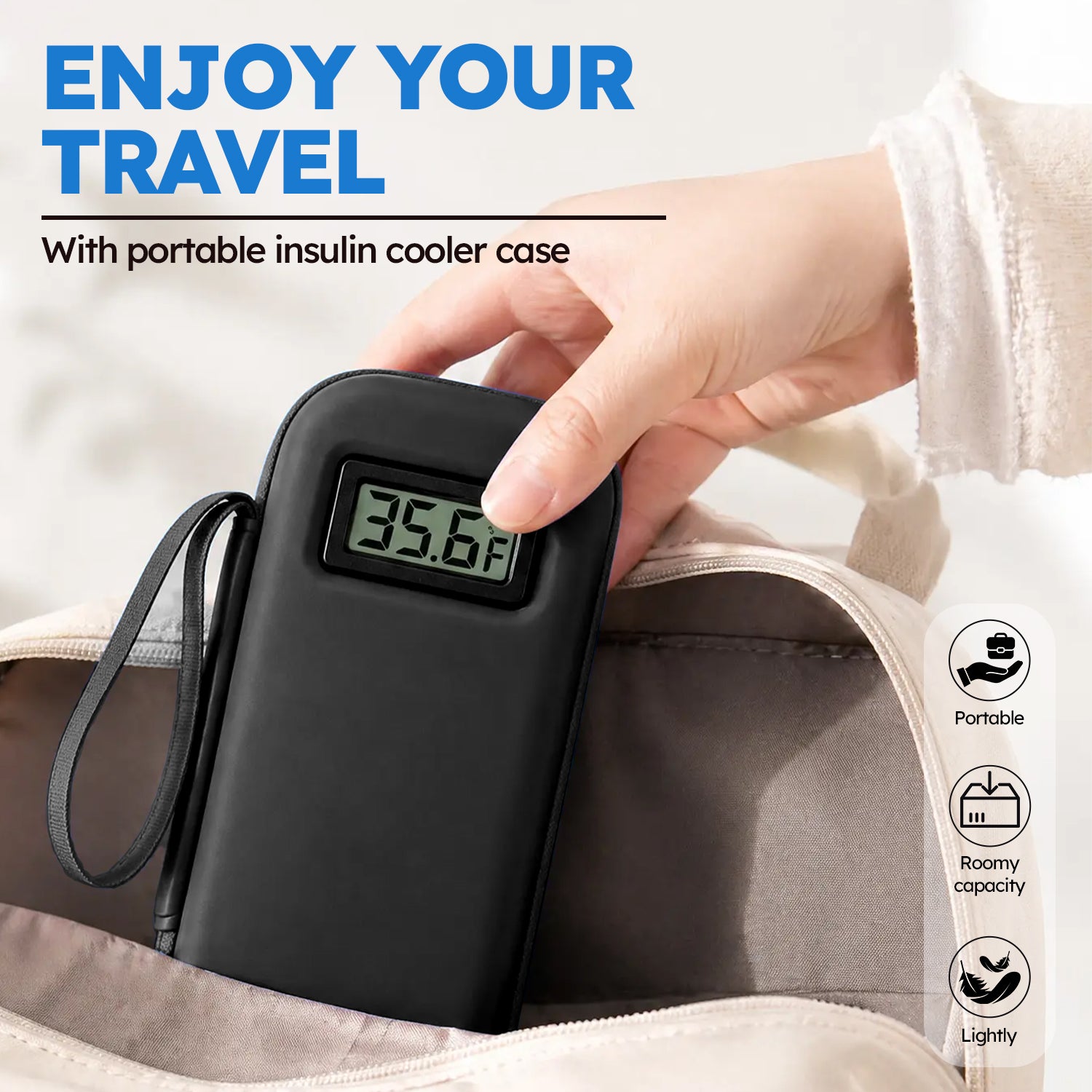 Smyeviva Insulin Cooler Travel Case Temperature Display with 2 TSA Approved Ice Packs Insulin Pen Cooler Case for Diabetic Insulin and Peptide Medication Cases (Black)