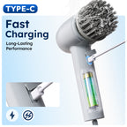 Smyeviva Electric Spin Scrubber Cordless Power Scrubber with 5 Replaceable Brush Heads LCD Shower Cleaning Brush for Bathroom Car Gray