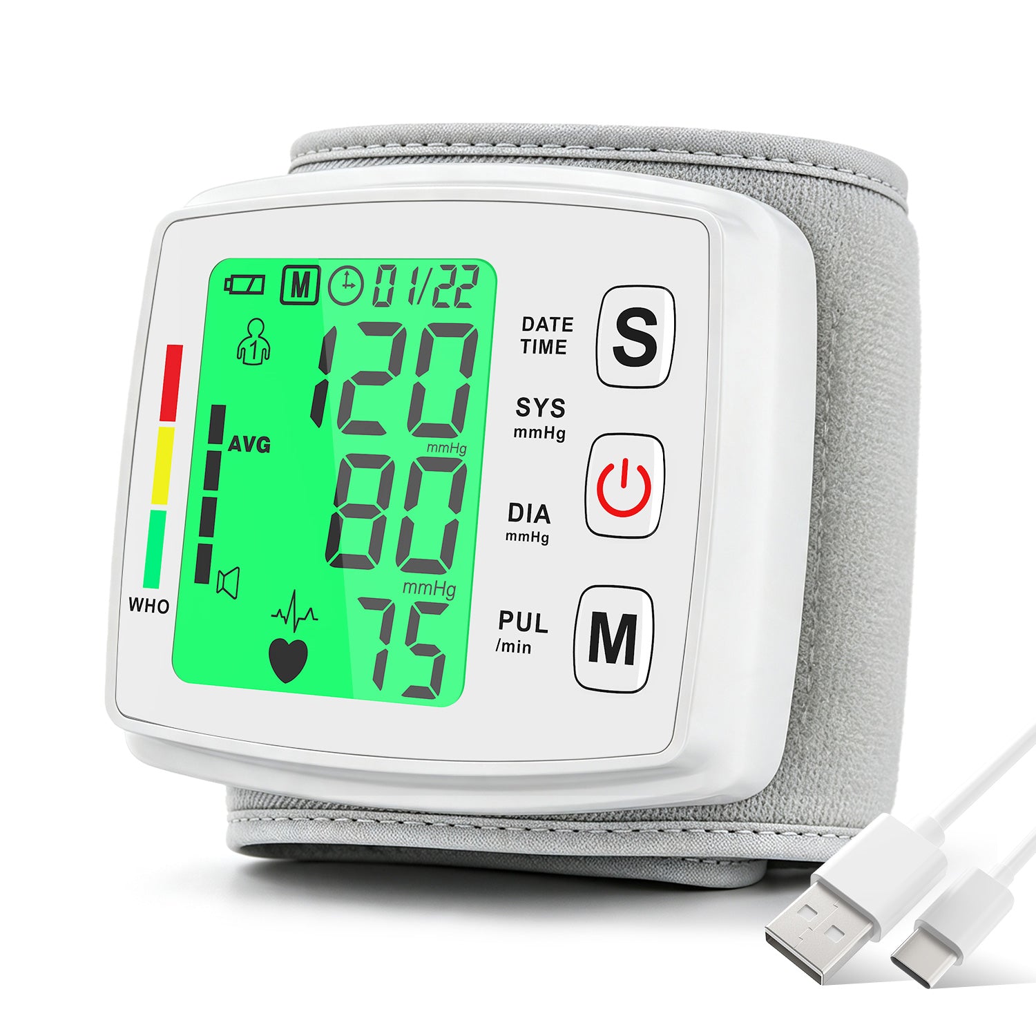 Smyeviva Wrist Blood Pressure Monitors for Home Use Rechargeable Digital BP Machine Cuff with LED Backlit Display and Voice Broadcast