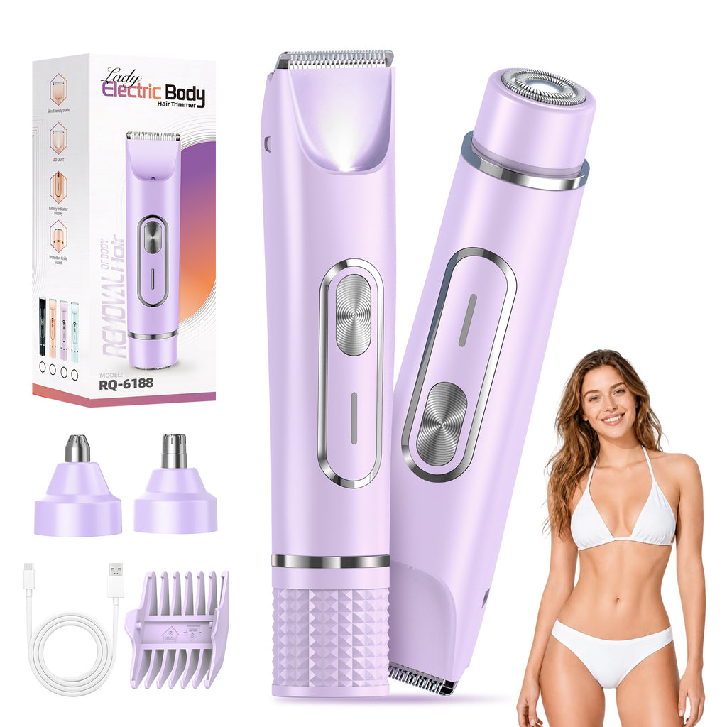 JTF Smyeviva Bikini Trimmer for Women 4 in 1 Women's Painless Electric Razor Cordless Body Shaver with Ceramic Blade Replaceable Lady Razor IPX7 (Purple)