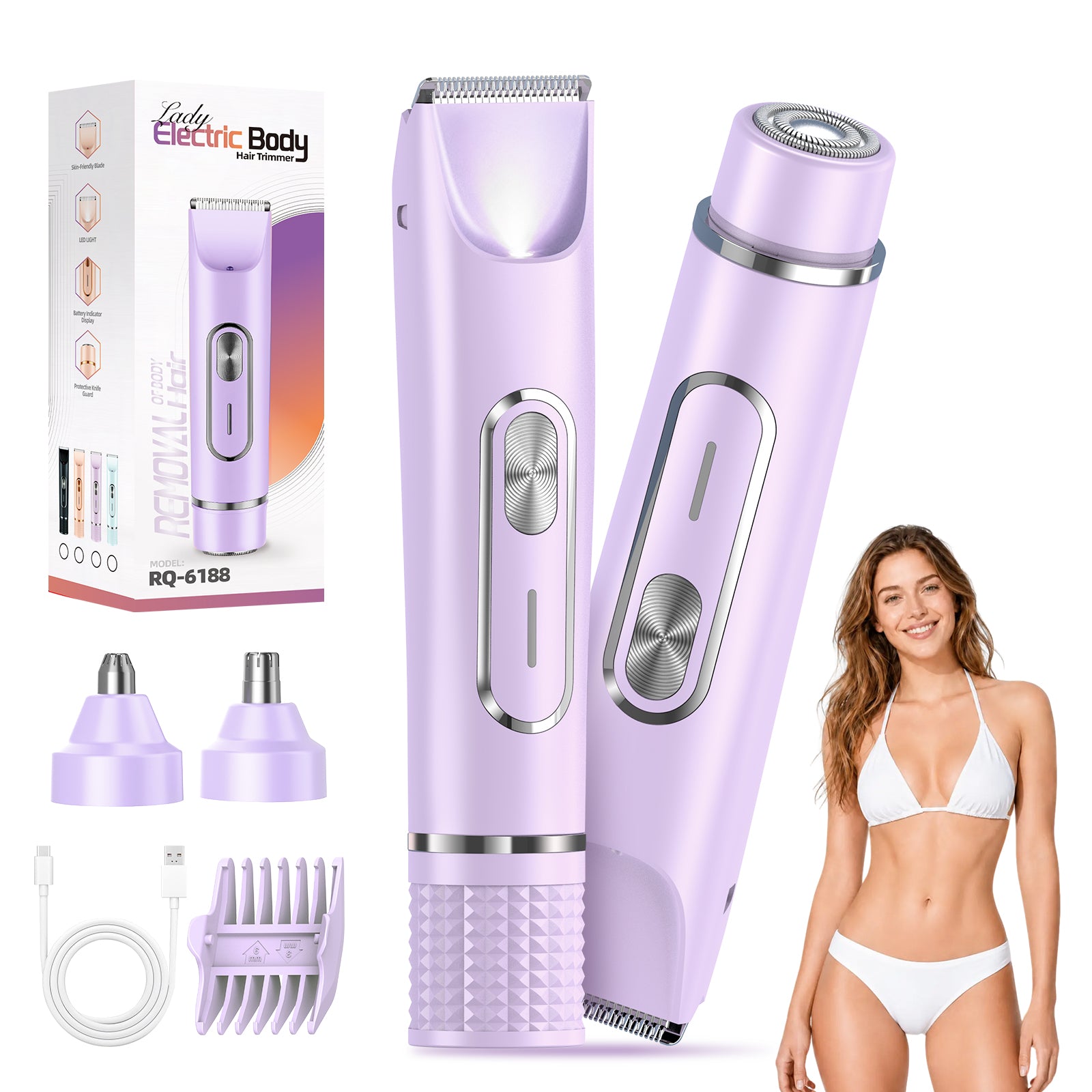 JTF Smyeviva Bikini Trimmer for Women 4 in 1 Women's Painless Electric Razor Cordless Body Shaver with Ceramic Blade Replaceable Lady Razor IPX7 (Purple)