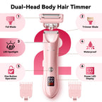 Smyeviva Electric Razors for Women Groin Hair Trimmer IPX7 Dual-Head Razor with LCD Display Ceramic Blade Ball Shaver Clipper Body Grooming Kit (Pink)