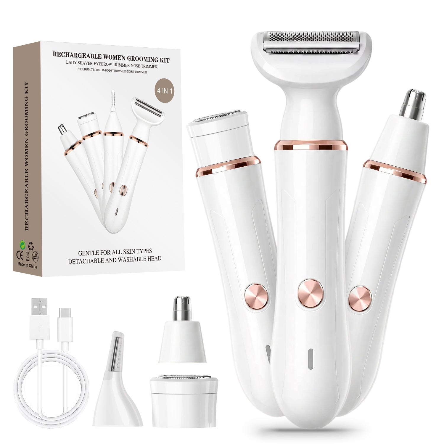 JTF Smyeviva Electric Razor for Women 4 in 1 Electric Bikini Trimmer Rechargeable Portable Shaver for Women White
