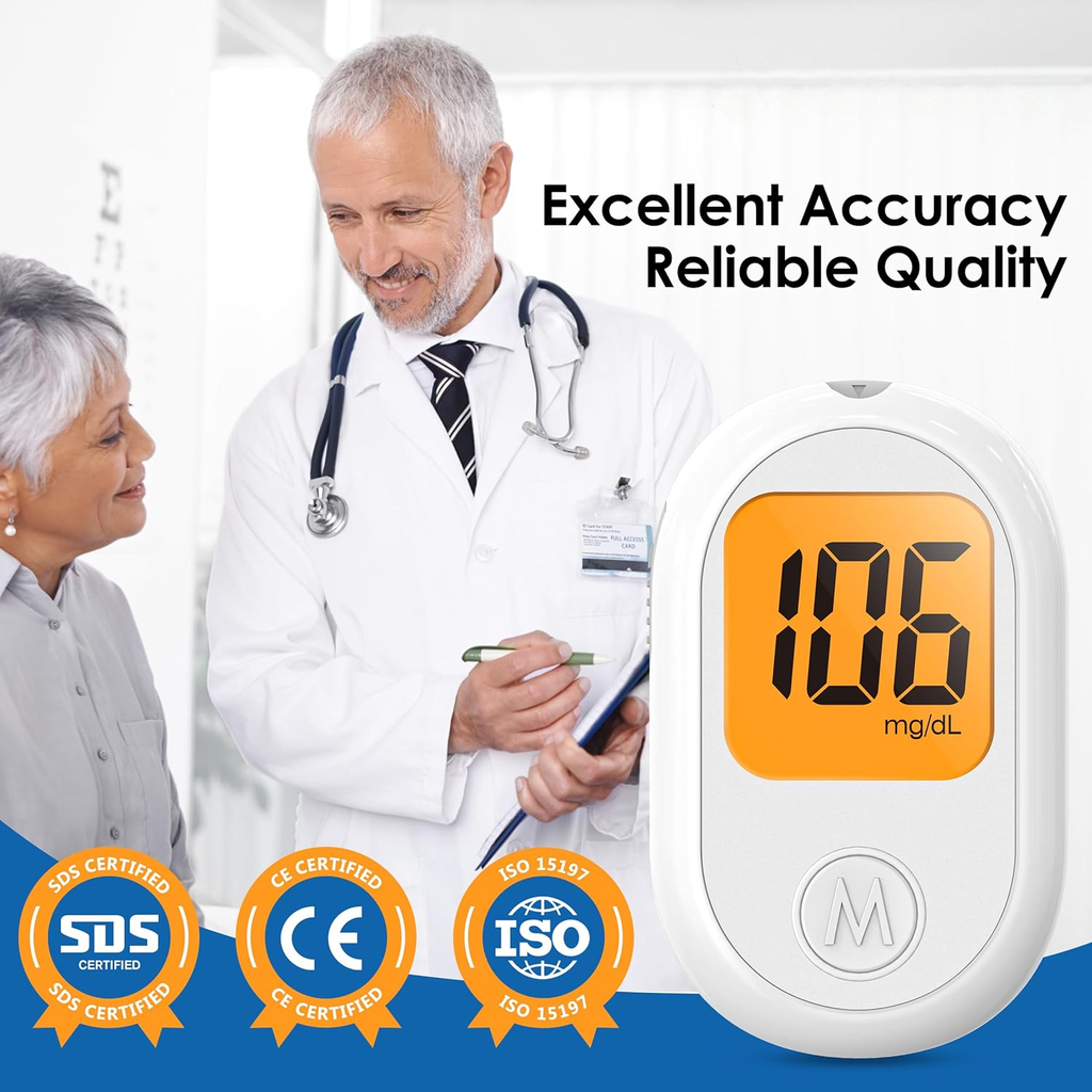 Smyeviva Blood Glucose Monitor Kit, Glucometer with 100 Test Strips and 100 Lancets for Home Use