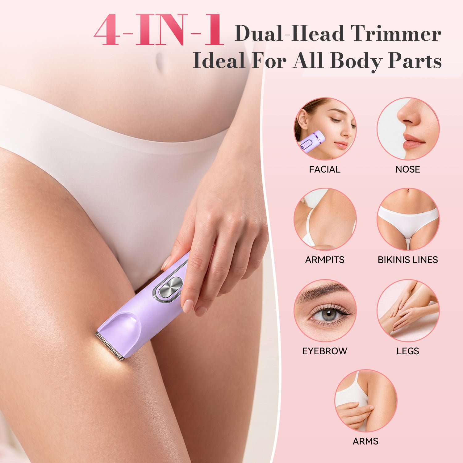 JTF Smyeviva Bikini Trimmer for Women 4 in 1 Women's Painless Electric Razor Cordless Body Shaver with Ceramic Blade Replaceable Lady Razor IPX7 (Purple)