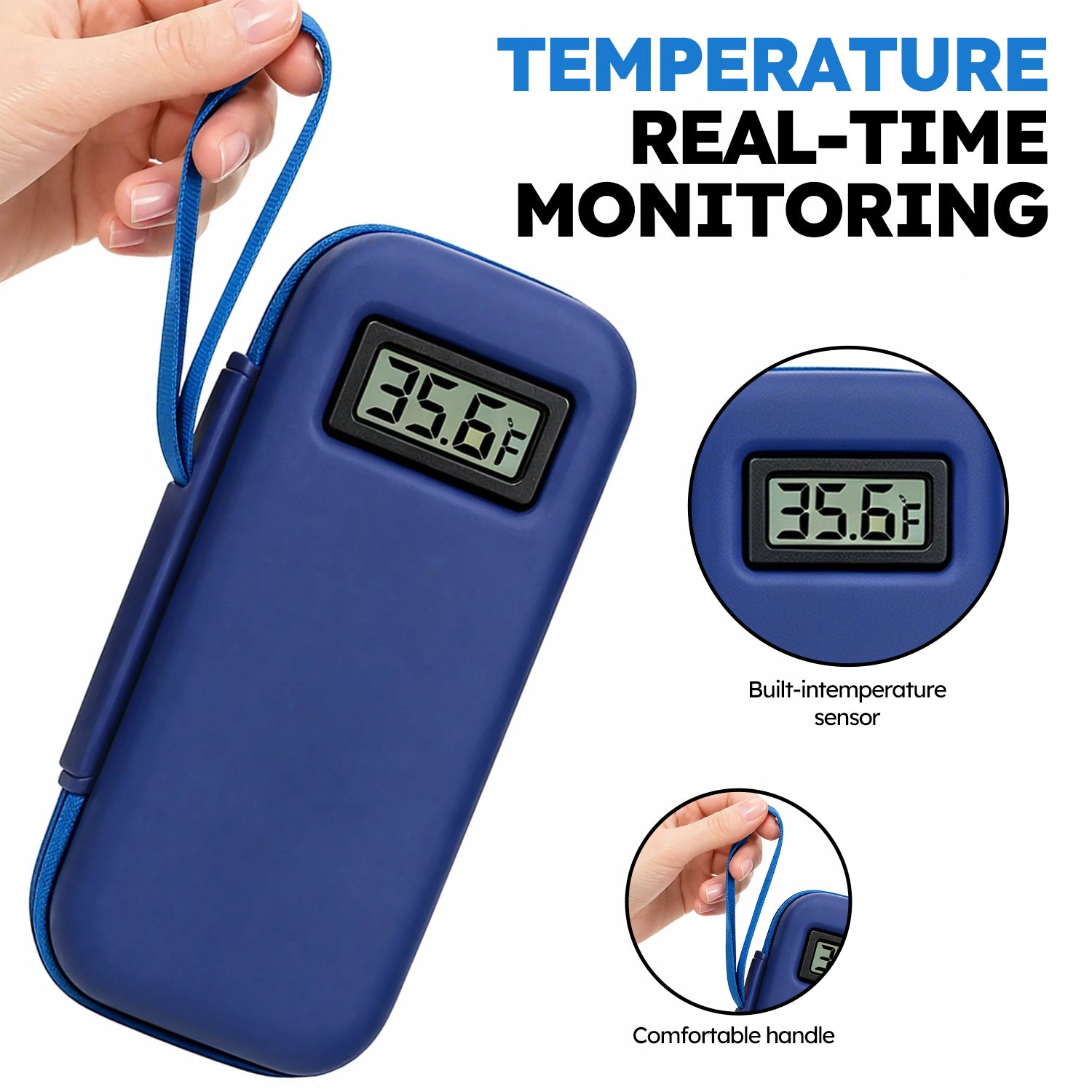 Smyeviva Insulin Cooler Travel Case Temperature Display with 2 TSA Approved Ice Packs Insulin Pen Cooler Case for Diabetic Insulin and Peptide Medication Cases (Blue)