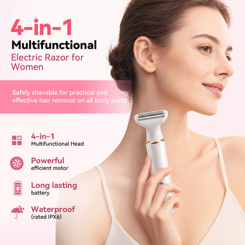 JTF Smyeviva Electric Razor for Women 4 in 1 Electric Bikini Trimmer Rechargeable Portable Shaver for Women White