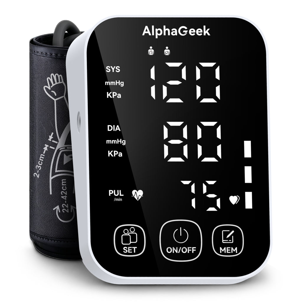 AlphaGeek Blood Pressure Monitor, Upper Arm Blood Pressure Machine for Home Use, Adjustable BP Cuff 8.6"-16.5", FDA Approved, Two Power Supply, Large LCD Display for 2 Users
