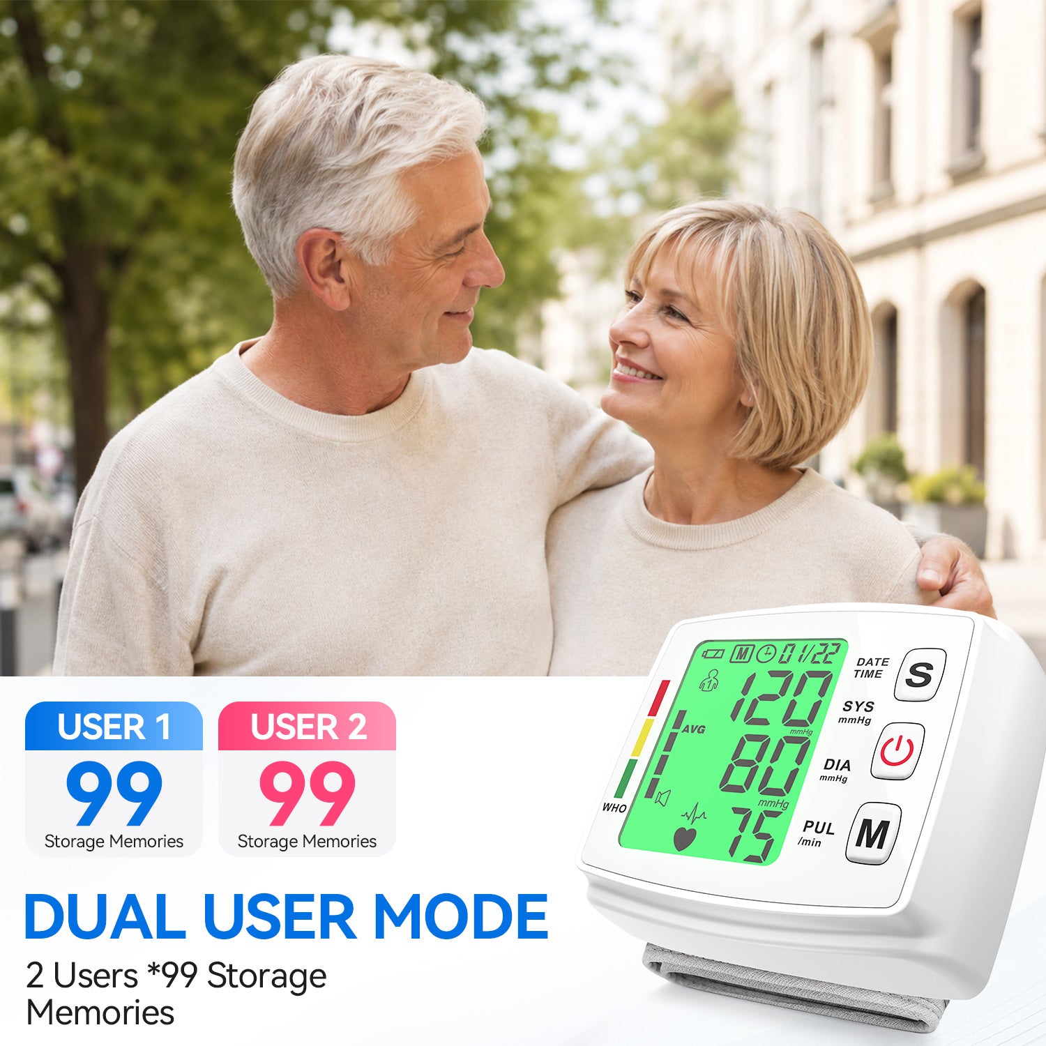 Smyeviva Wrist Blood Pressure Monitors for Home Use Rechargeable Digital BP Machine Cuff with LED Backlit Display and Voice Broadcast