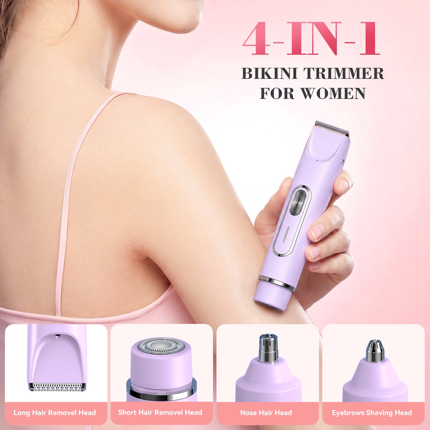 JTF Smyeviva Bikini Trimmer for Women 4 in 1 Women's Painless Electric Razor Cordless Body Shaver with Ceramic Blade Replaceable Lady Razor IPX7 (Purple)