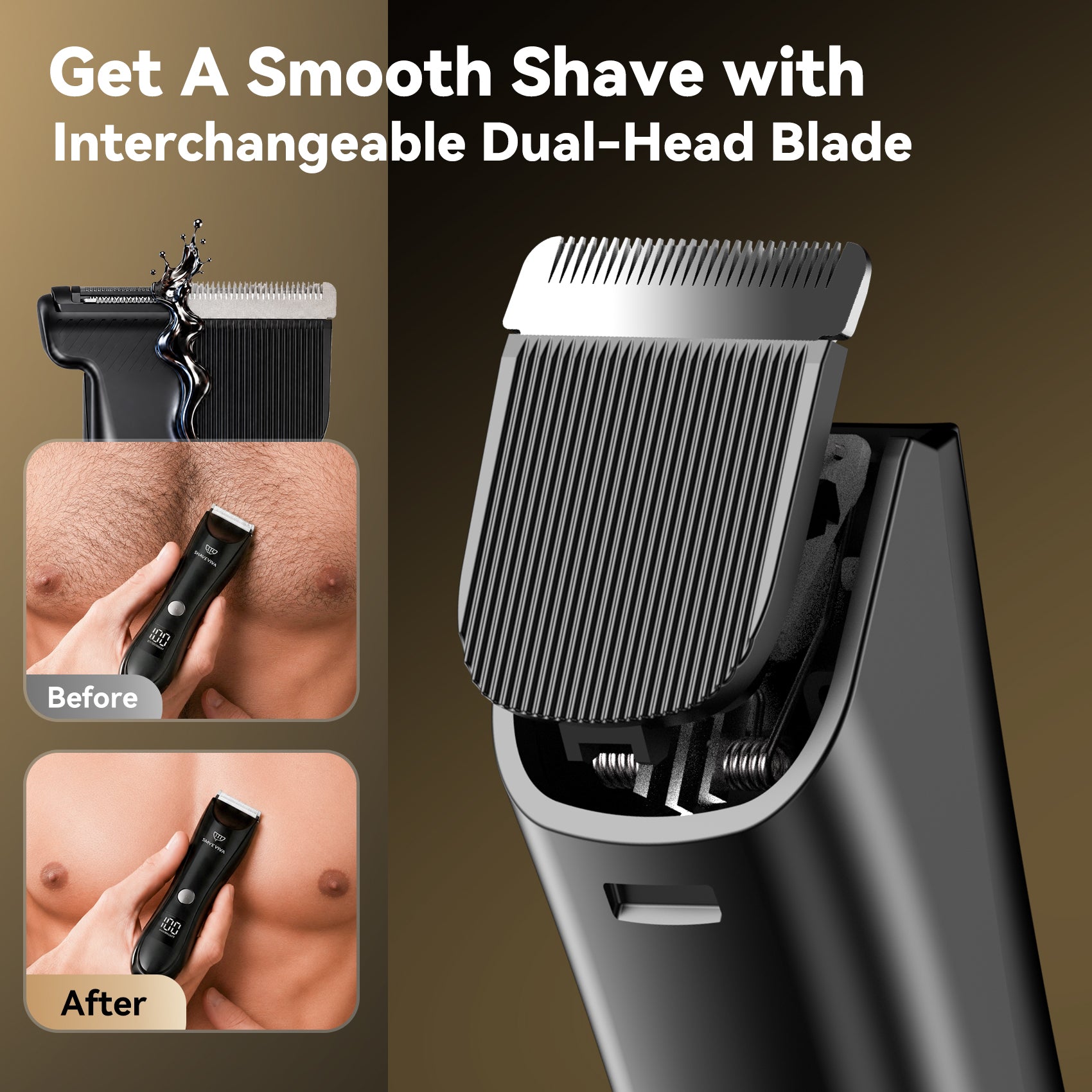 Smyeviva Electric Body Trimmer for Men Groin Hair Trimmer IPX7 Dual-Head Razor with LCD Display Ceramic Blade Ball Shaver Clipper Body Grooming Kit