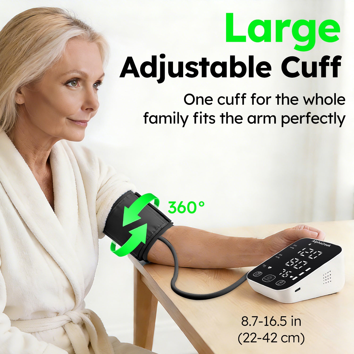 Blood Pressure Monitor, Upper Arm Blood Pressure Machine for Home Use, Adjustable BP Cuff 8.6"-16.5", FDA Approved, Two Power Supply