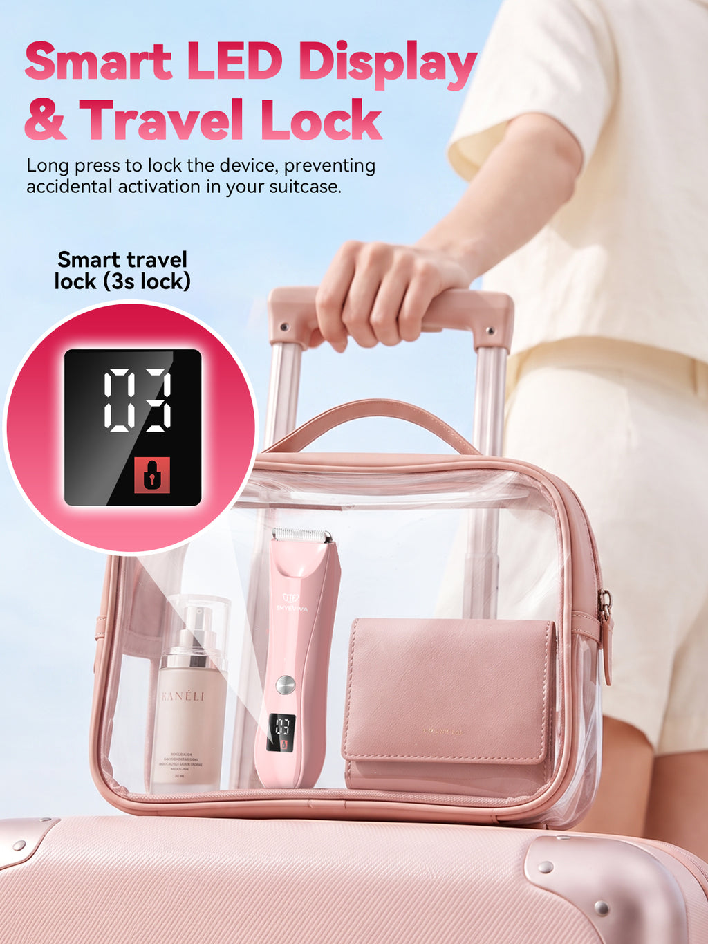 Smyeviva Electric Razors for Women Groin Hair Trimmer IPX7 Dual-Head Razor with LCD Display Ceramic Blade Ball Shaver Clipper Body Grooming Kit (Pink)