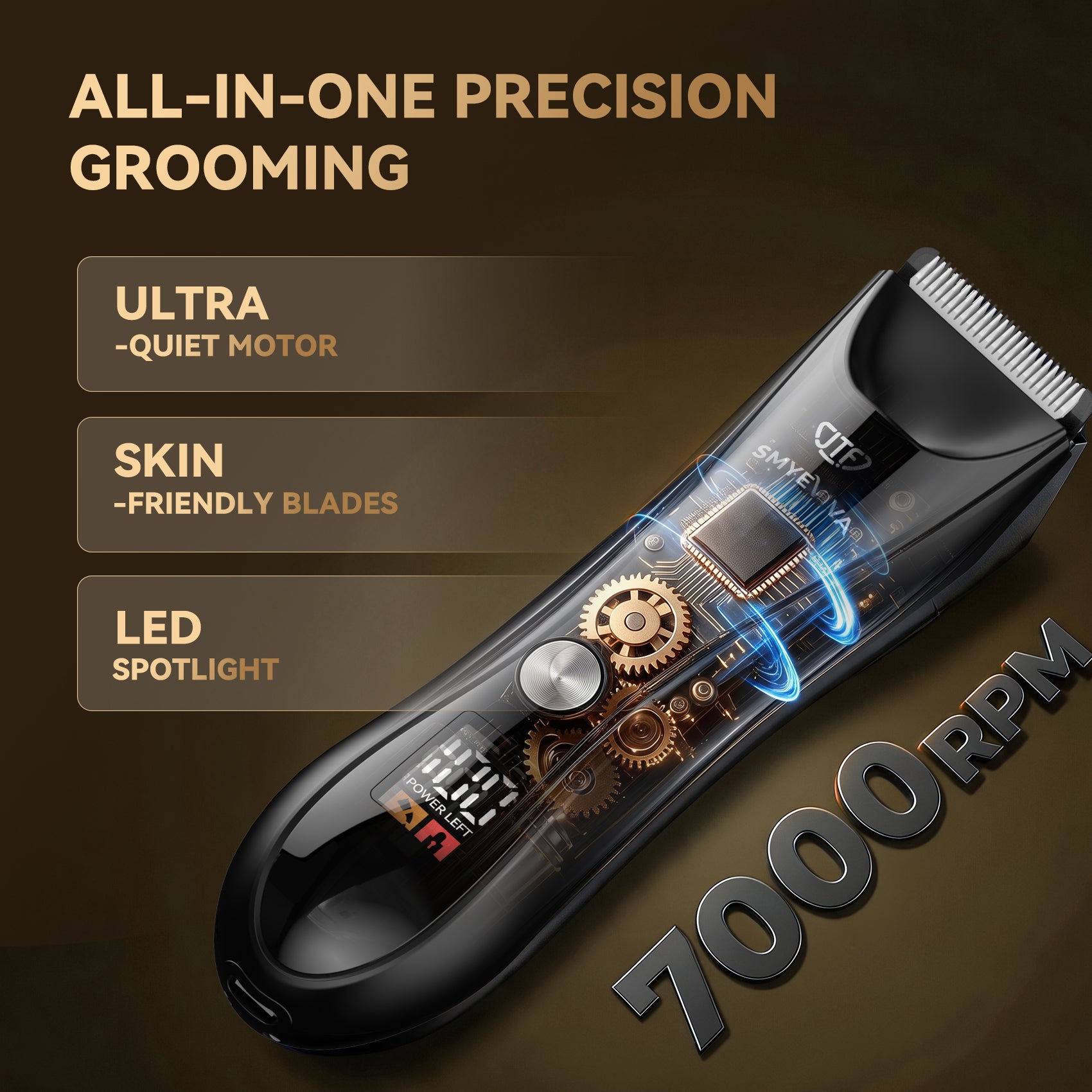 Smyeviva Electric Body Trimmer for Men Groin Hair Trimmer IPX7 Dual-Head Razor with LCD Display Ceramic Blade Ball Shaver Clipper Body Grooming Kit
