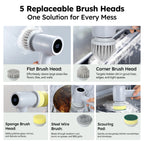 Smyeviva Electric Spin Scrubber Cordless Power Scrubber with 5 Replaceable Brush Heads LCD Shower Cleaning Brush for Bathroom Car Gray
