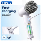 Smyeviva Electric Spin Scrubber Cordless Power Scrubber with 5 Replaceable Brush Heads LCD Shower Cleaning Brush for Bathroom Car White
