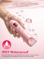 Smyeviva Electric Razors for Women Groin Hair Trimmer IPX7 Dual-Head Razor with LCD Display Ceramic Blade Ball Shaver Clipper Body Grooming Kit (Pink)