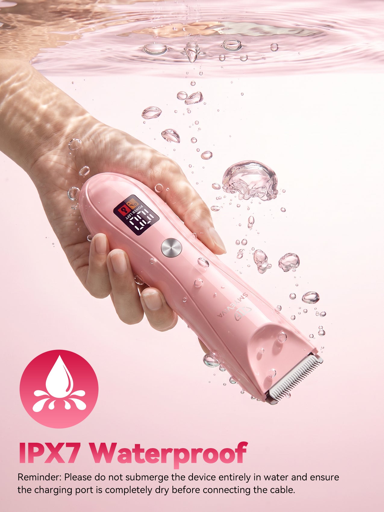 Smyeviva Electric Razors for Women Groin Hair Trimmer IPX7 Dual-Head Razor with LCD Display Ceramic Blade Ball Shaver Clipper Body Grooming Kit (Pink)