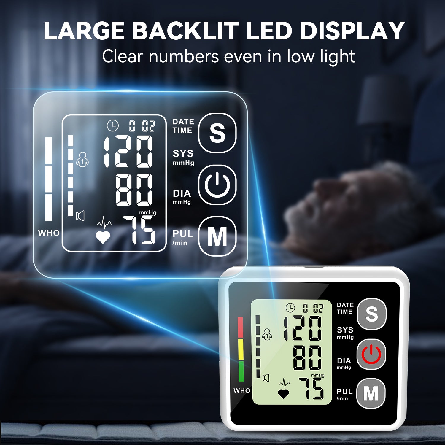 AlphaGeek Wrist Blood Pressure Monitors Portable Wrist Digital BP Machine Cuff with LED Backlit Display for Dual Users BP Monitor for Home Travel