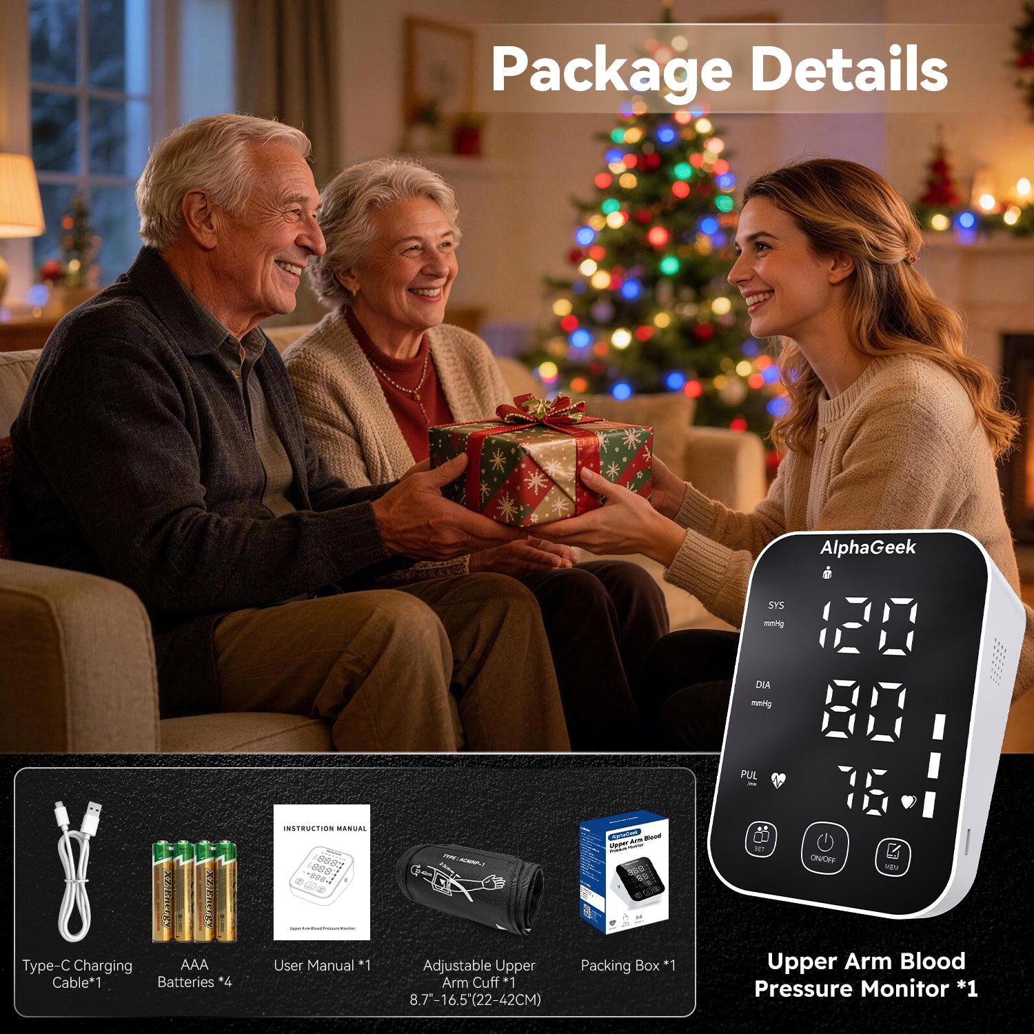 Blood Pressure Monitor, Upper Arm Blood Pressure Machine for Home Use, Adjustable BP Cuff 8.6"-16.5", FDA Approved, Two Power Supply
