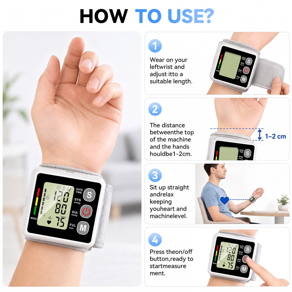 AlphaGeek Wrist Blood Pressure Monitors Portable Wrist Digital BP Machine Cuff with LED Backlit Display for Dual Users BP Monitor for Home Travel