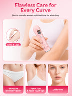 Smyeviva Electric Razors for Women Groin Hair Trimmer IPX7 Dual-Head Razor with LCD Display Ceramic Blade Ball Shaver Clipper Body Grooming Kit (Pink)