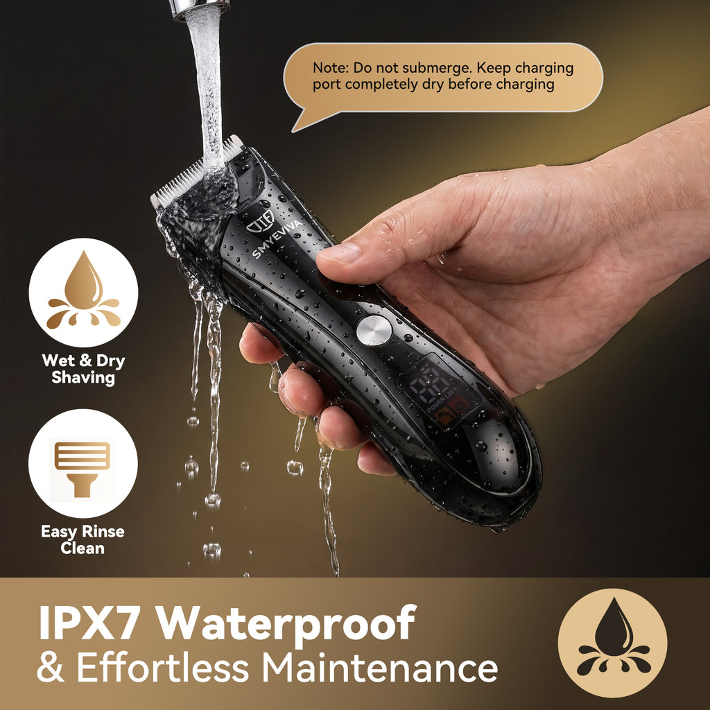 Smyeviva Electric Body Trimmer for Men Groin Hair Trimmer IPX7 Dual-Head Razor with LCD Display Ceramic Blade Ball Shaver Clipper Body Grooming Kit
